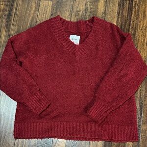 Aerie Deep Red V-Neck Sweater